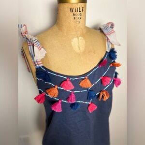 THML multi color tassel top with plaid ribbon ties size XS